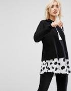 Noisy May Hoodie With Contrast Spotted Hem - Black