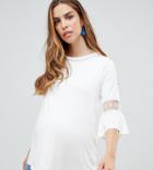 Asos Design Maternity Nursing Smock Top With Crochet Insert Sleeve - White