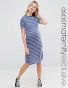 Asos Maternity Curved Hem T Shirt Dress In Stripe - Multi