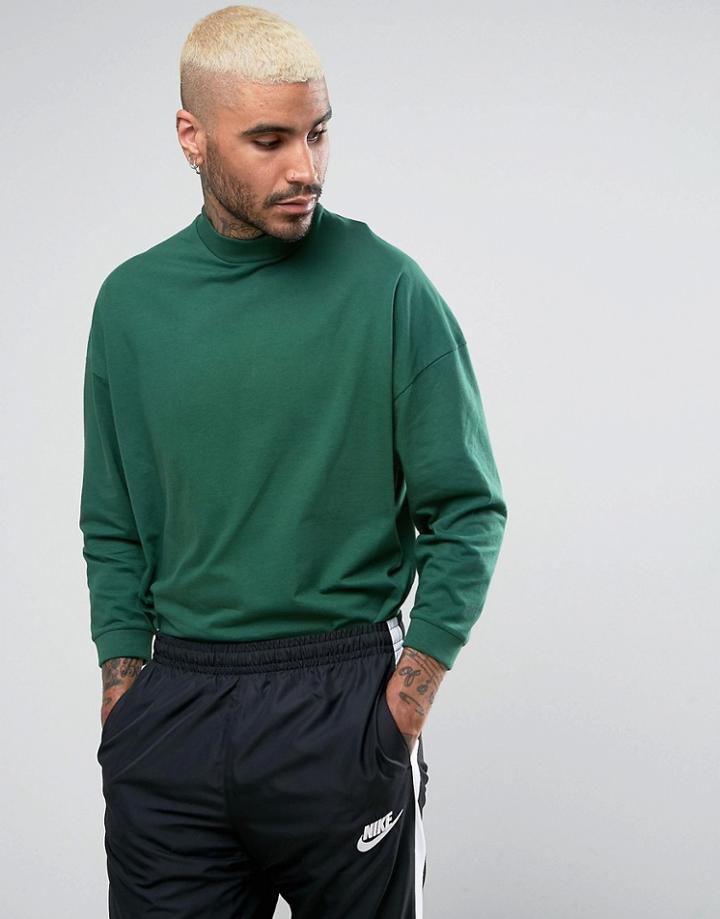 Asos Oversized T-shirt With High Neck And Cropped Arm In Green - Green