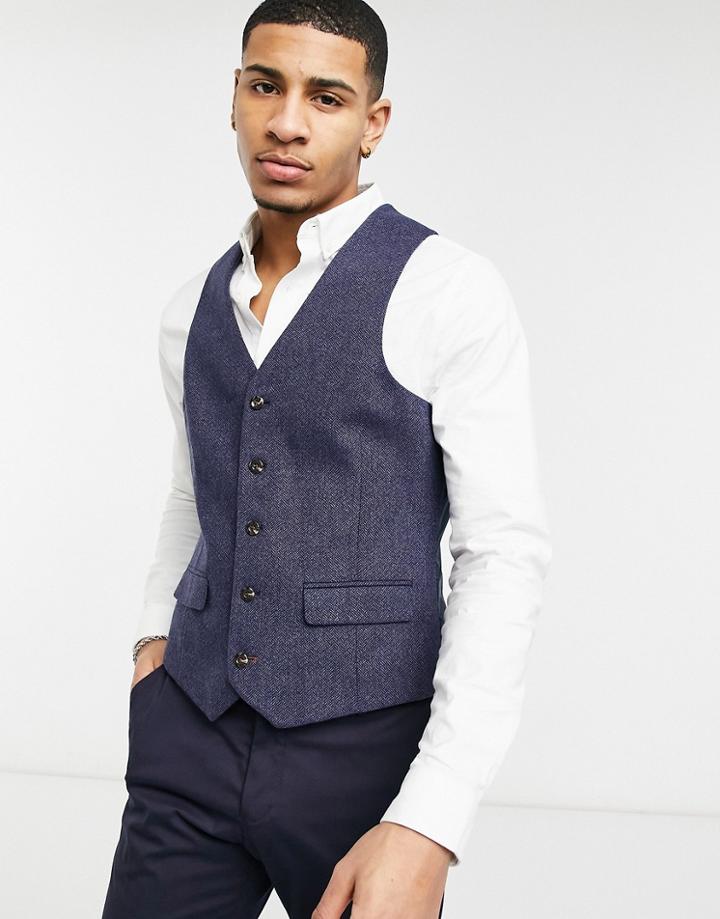 Harry Brown Navy Wool Textured Slim Fit Vest