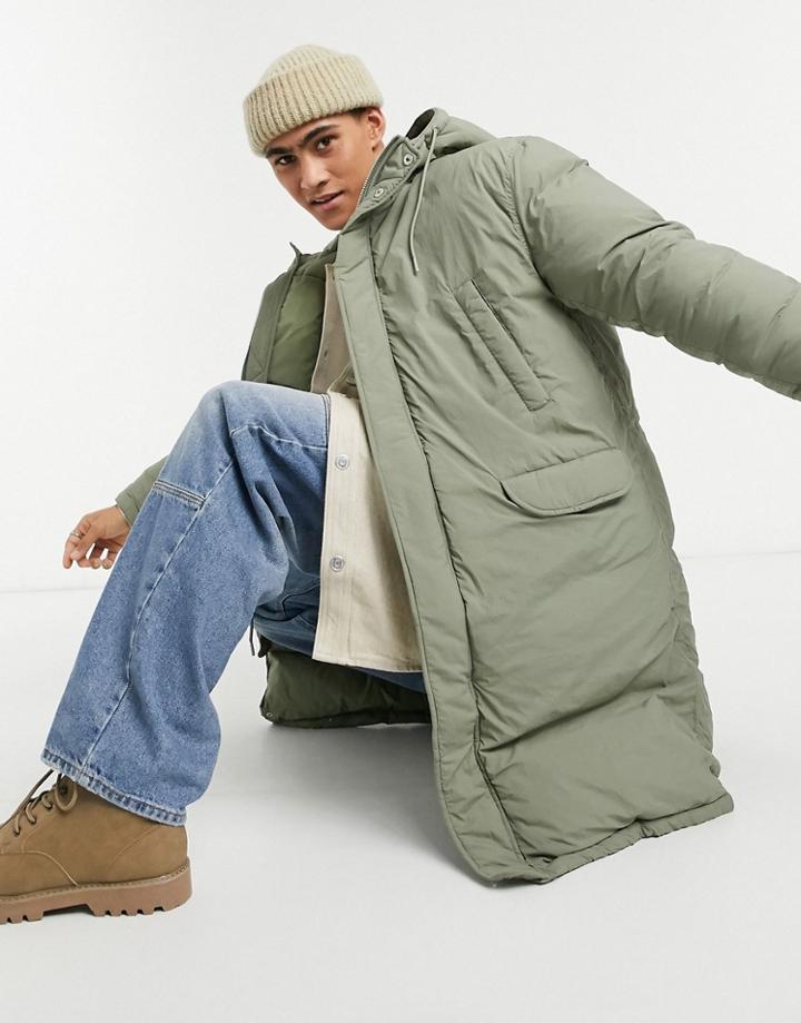 Asos Design Puffer Parka Jacket In Green