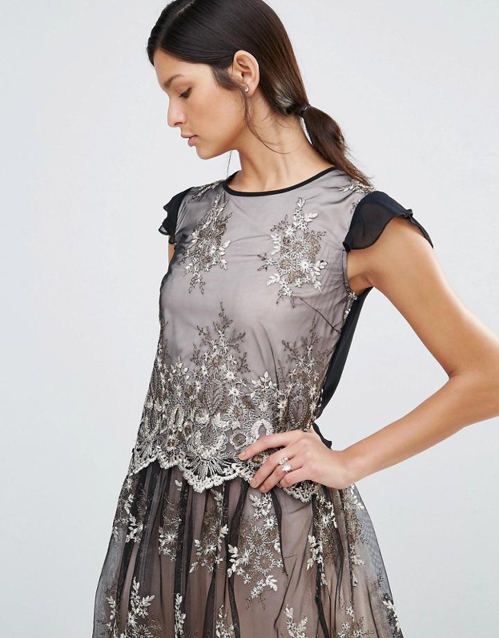 Little Mistress Embroidery Scallop Top - Black