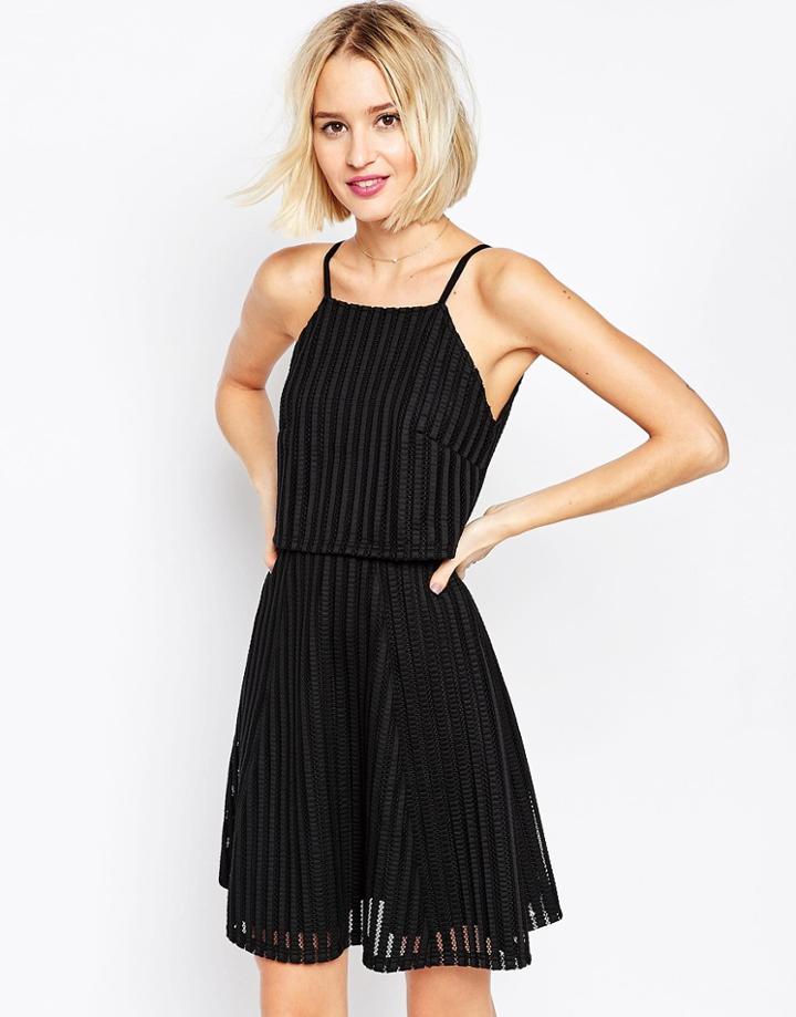 Asos Double Layer Skater Dress In Textured Fabric - Black