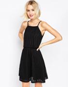 Asos Double Layer Skater Dress In Textured Fabric - Black