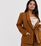 Unique21 Hero Plus Blazer With Repeat Bow Print And Contrast Lapel Detail - Brown