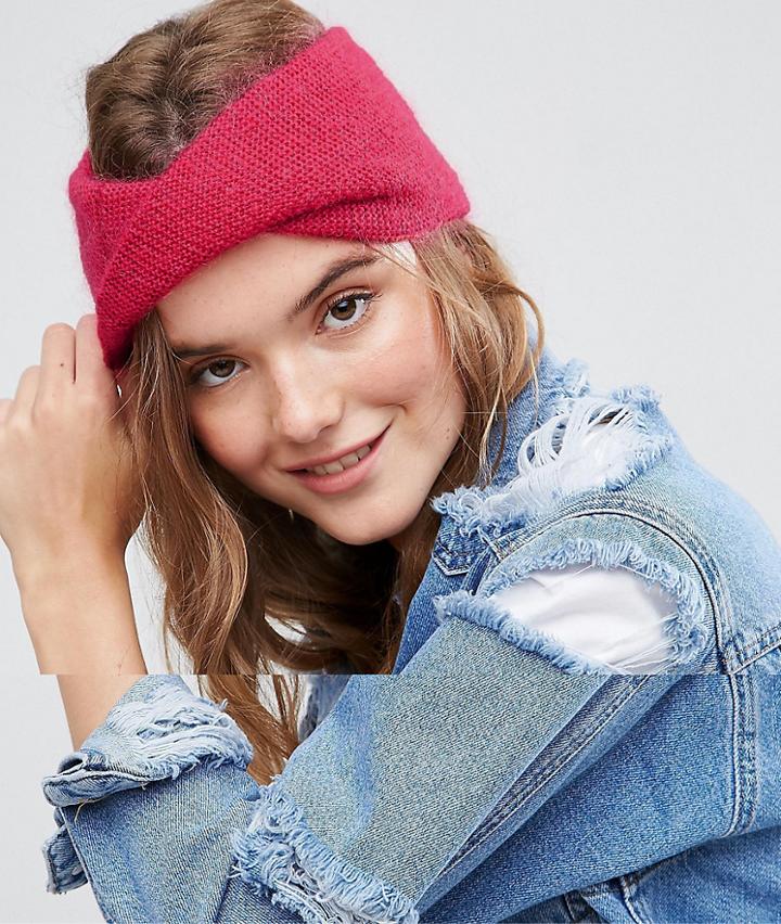 Asos Mohair Mix Twist Front Headband - Pink