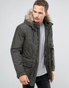 Celio Parka With Faux Fur Hood - Green