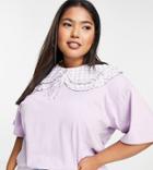 Neon Rose Plus Oversized T-shirt With Double Layer Checkerboard Collar-purple