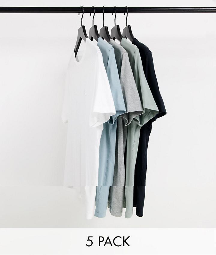 Abercrombie & Fitch 5 Pack Icon Logo T-shirt In Black/gray Heather/white/light Blue & Green-multi