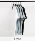 Abercrombie & Fitch 5 Pack Icon Logo T-shirt In Black/gray Heather/white/light Blue & Green-multi