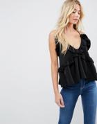 Asos Swing Ruffle Cami With Plunge - Black