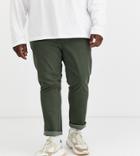 Asos Design Plus Slim Chinos With Elastic Waist In Washed Khaki-green