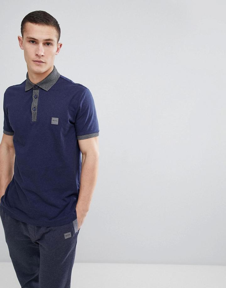 Boss Contrast Collar Polo In Navy - Navy