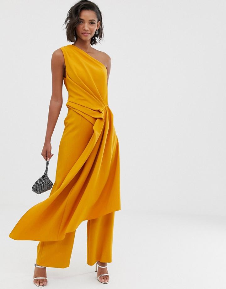 Asos Edition One Shoulder Drape Side Jumpsuit - Orange