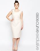 Asos Curve Wiggle Dress With Bow Shoulder Detail - Nude