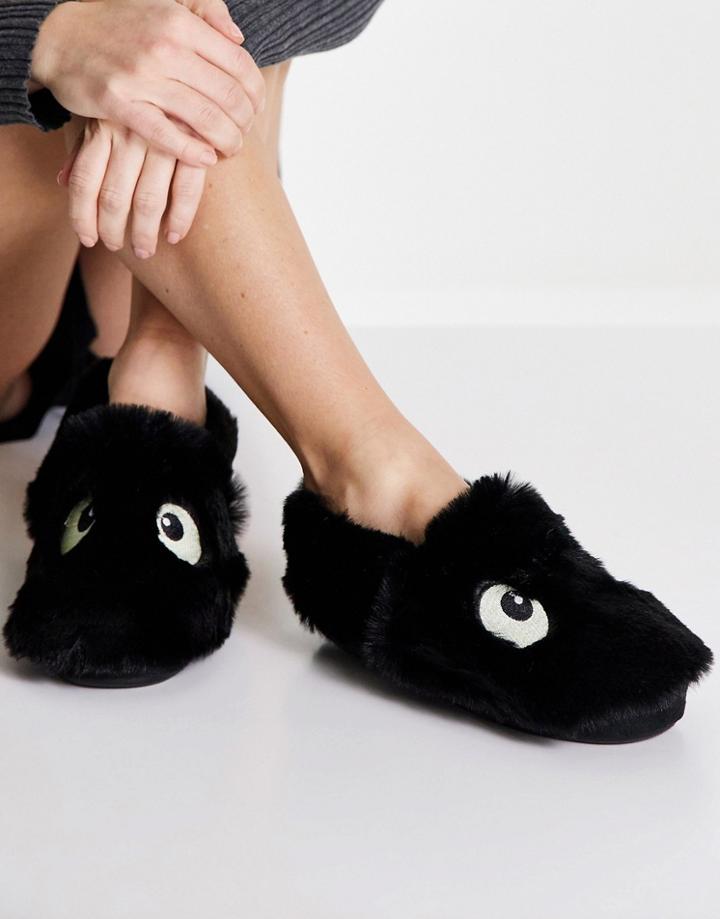 Topshop Faux Fur Eyes Slippers In Black