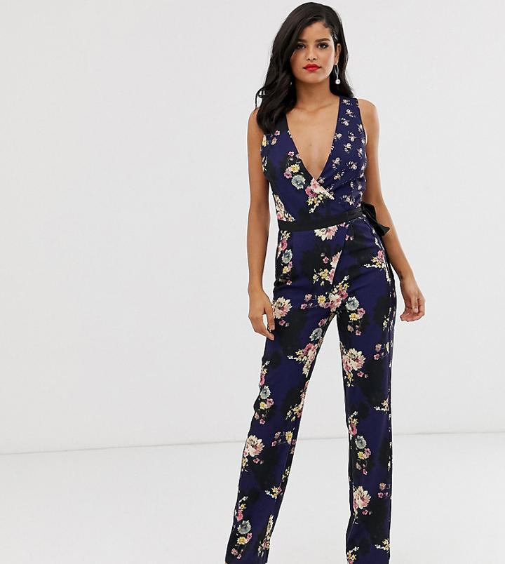 Little Mistress Tall Mixed Floral Print Maxi Jumpsuit-multi