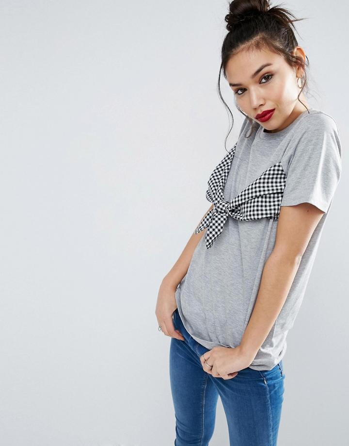 Asos T-shirt With Gingham Print Bandeau - Multi