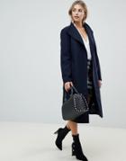 Fashion Union Funnel Neck Coat With Belt - Navy