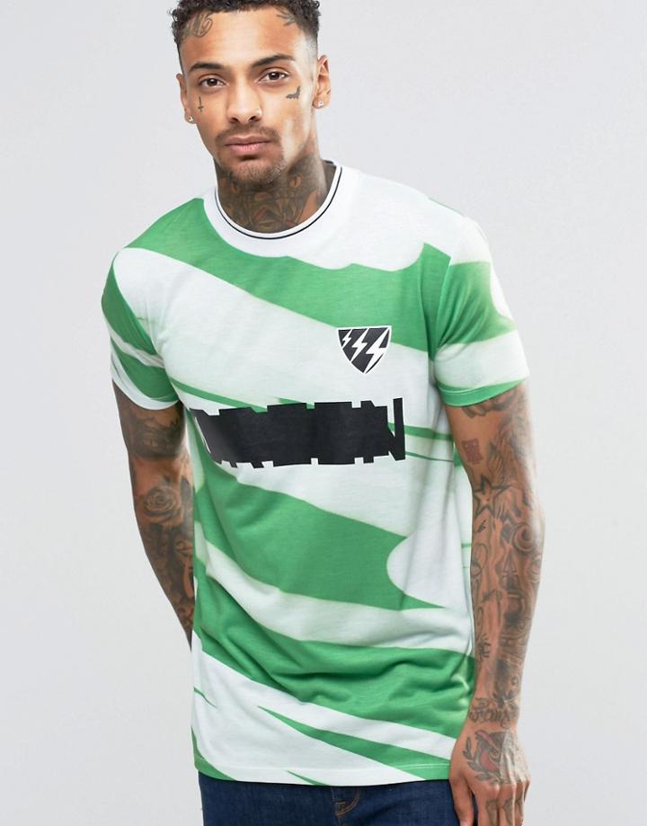 Asos Longline Printed T-shirt In Green - Green