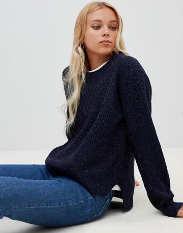 Wild Flower Ribbed Sweater - Navy