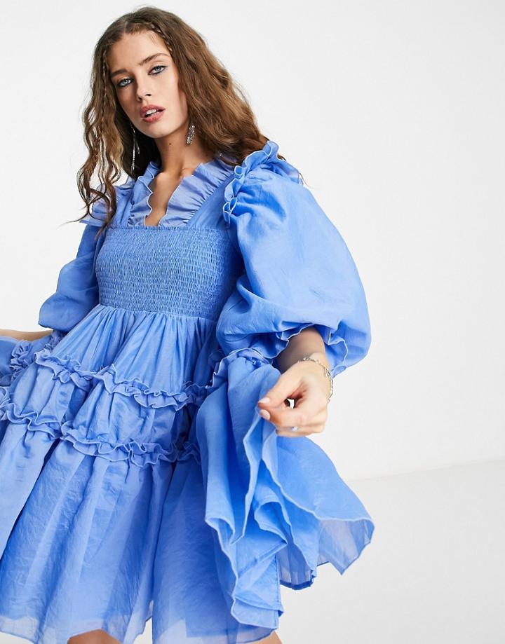 Dream Sister Jane Organza Mini Dress With Ruffles In Blue