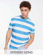 Asos Design Relaxed Stripe T-shirt In Light Blue & White