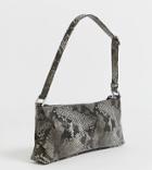 Monki Snake Print Handbag In Gray-brown