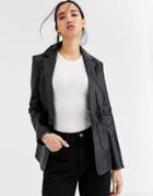 Muubaa Boxy Blazer Style Leather Jacket-black