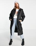 Asos Design Nylon Maxi Raincoat In Black