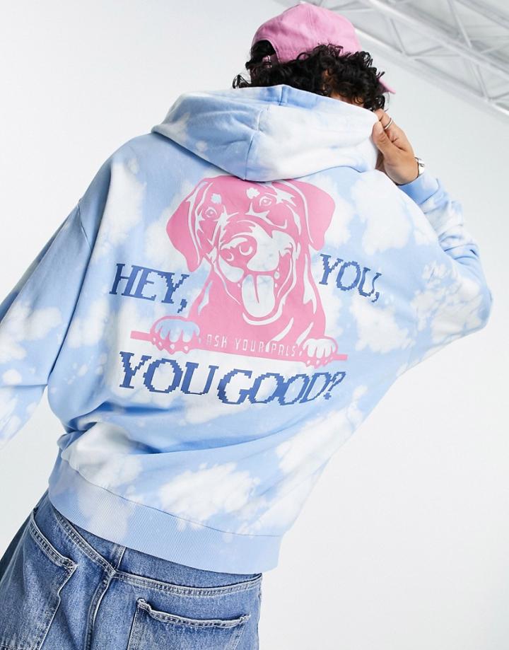 Crooked Tongues Hoodie With You Good Dog Print In Washed Blue-blues