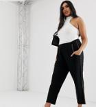 Asos Design Curve Jersey Peg Pants With Animal Print Contrast Bind-black