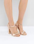 Public Desire Oklahoma Rose Gold Pearl Detail Heeled Sandals - Gold