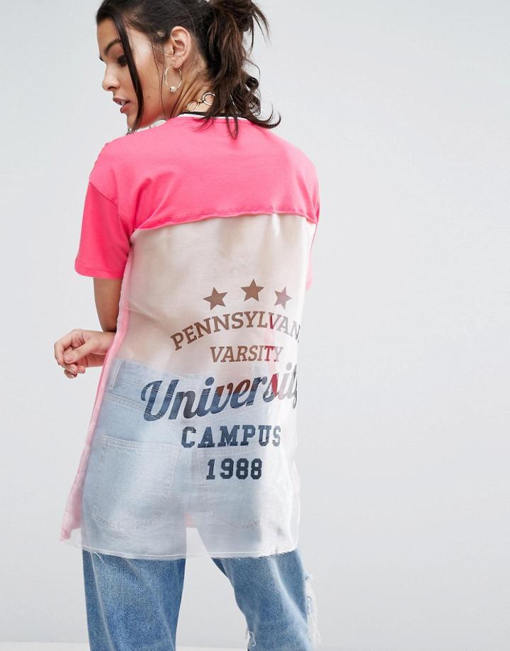 Asos T-shirt With Cut About Varsity Print - Pink