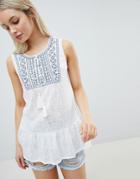 Brave Soul Nelly Top With Embroidered Placket - Cream