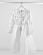 Rare London Lace Top Long Sleeve Tulle Midi Dress In White