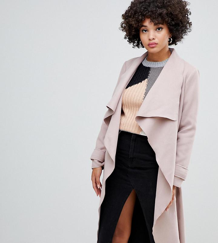 Missguided Waterfall Coat In Camel - Beige