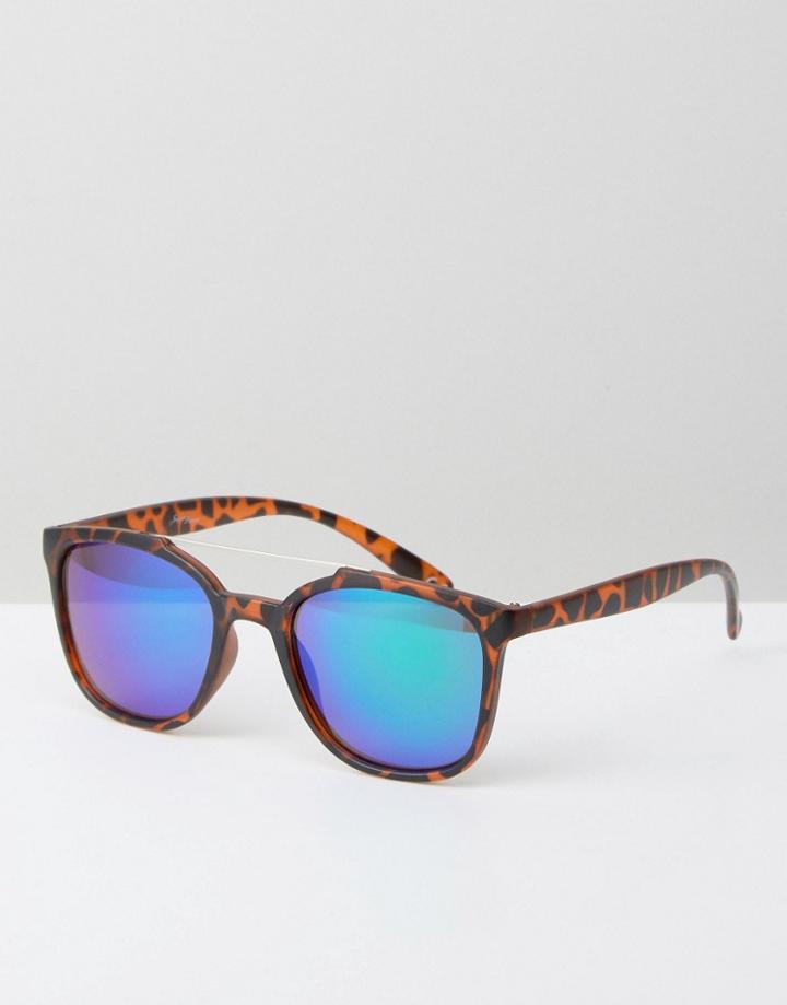 Jeepers Peepers Square Sunglasses In Tort With Revo Lens - Brown