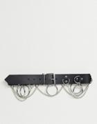 Asos Design Multi Ring And Chain Waist And Hip Belt-black