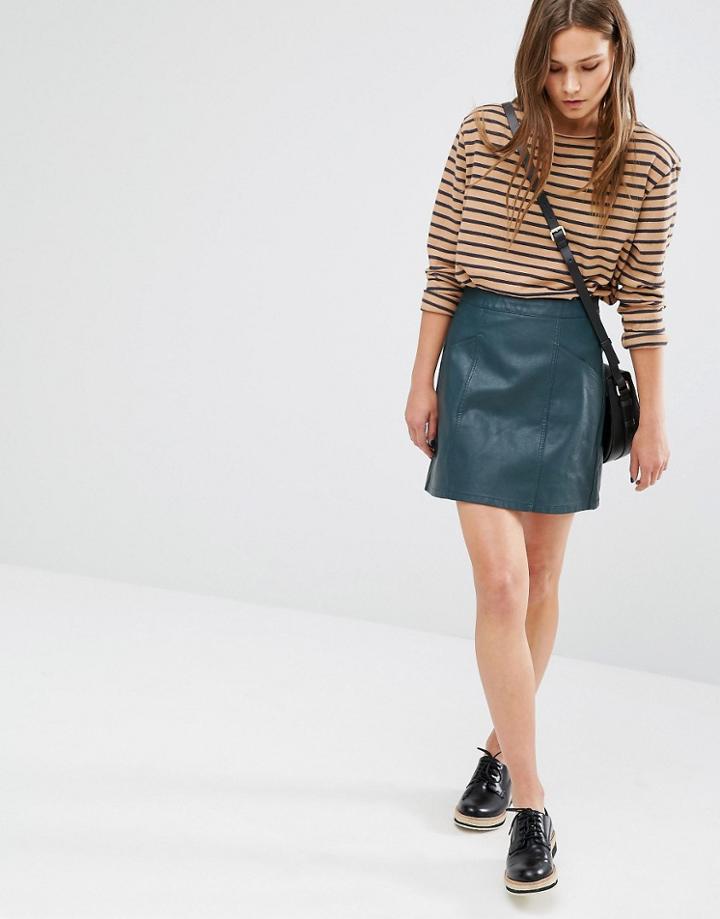 New Look Leather Look Mini Skirt - Green