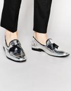 Asos Tassel Loafers In Metallic Silver Leather - Silver
