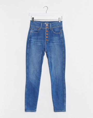 Alice & Olivia Jeans High Rise Skinny Jeans With Exposed Buttons In Blue