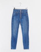 Alice & Olivia Jeans High Rise Skinny Jeans With Exposed Buttons In Blue