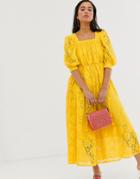 Sister Jane Midaxi Smock Dress In Lace - Yellow