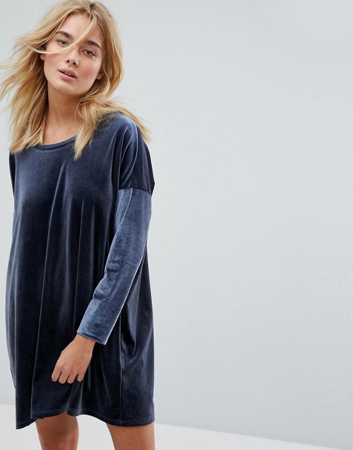 Weekday Slouchy Velvet Dress - Navy