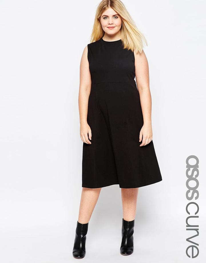 Asos Curve Empire Midi Dress With High Neck - Black