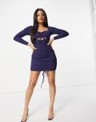 Parallel Lines Sweetheart Neck Mini Dress With Ruched Front In Navy