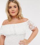 Little Mistress Plus Lace Ruffle Mini Dress In White