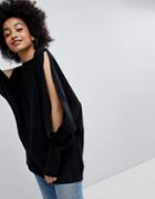 Lasula Split Sleeve Over Sized Sweater - Black